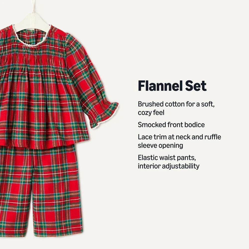 Amazon Essentials x Sofia Grainge Baby Girls' Long Sleeve Flannel Set, Cherry